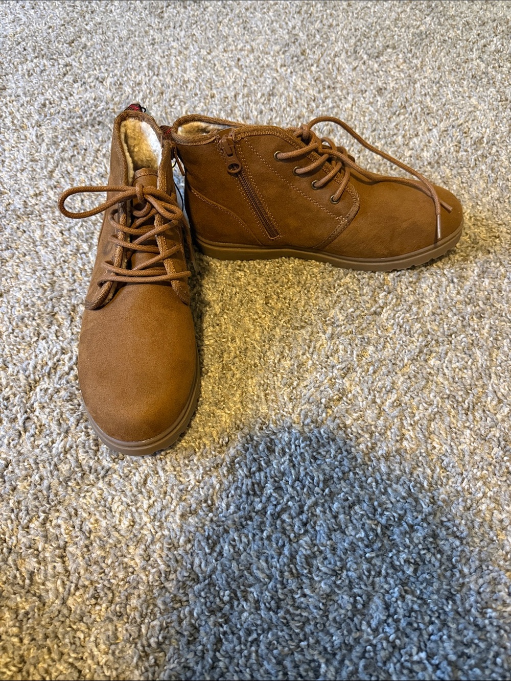 Cat & Jack Kids Tan Suede-Style Lace-Up Boots with Side Zip
